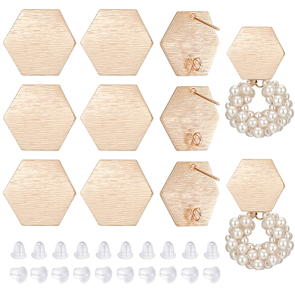 12 шт. латунные серьги-гвоздики, с вертикальными петлями, шестиугольник, без никеля , с 30 пластиковыми ушными гайками