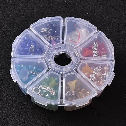 Plastic Box DIY Jewelry Sets For Bracelets or Necklaces, 1Box Various Color Glass Beads, Alloy Acrylic Pendant and Korean Elastic Crystal Thread, Lovely Wedding Dress Angel Dangle, 6x4mm, Hole: 1mm