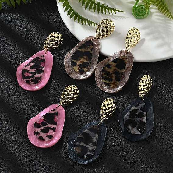 304 серьги-гвоздики из нержавеющей стали с леопардовым принтом, с акриловой