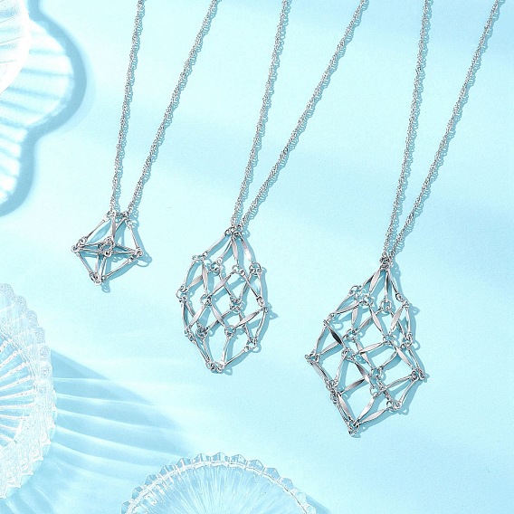 3 шт 3 стиль 304 нержавеющая сталь пустой макраме мешочек кулон сингапурская цепь ожерелья, не тускнеет