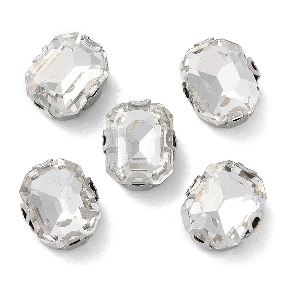 Шить на горный хрусталь, стекло горный хрусталь, с настройками латуни, аксессуары для одежды, граненые, восьмиугольник, платина