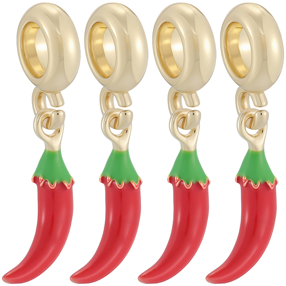 8 шт. латунные подвески-подвески в виде растений из красной эмали в европейском стиле, Подвески с большими отверстиями, реальный 18 k позолоченный