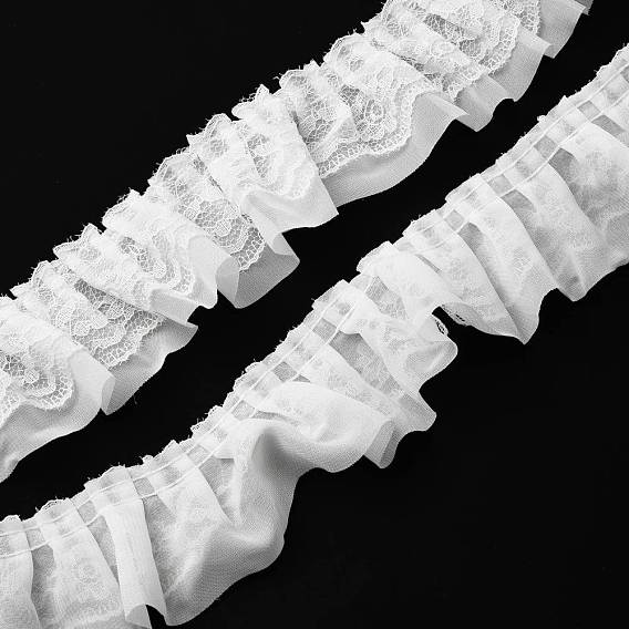 Double-Layer Pleated Polyester Chiffon Lace Trim, for Costume Decoration