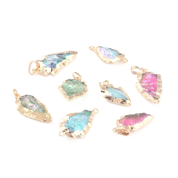 Гальванические подвески и соединители из натурального кварца, окрашенные, с фурнитурой позолоченной латунной, самородки