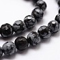 Natural Snowflake Obsidian Beads Strands, Faceted, Round, Black