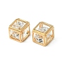 Crystal Glass Rhinestone Pendants, with Iron Finding, Hollow Cube Charms