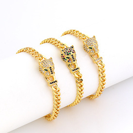 Fashionable Exaggerated Leopard Print Copper Plated Gold Hip-hop Bracelet