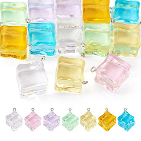 14шт 7 цветные подвески из прозрачного акрила, с железными петлями, кубические