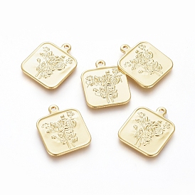 Латунные подвески, на день Святого Валентина, квадрат с розой и словом навсегда любовь, долговечный