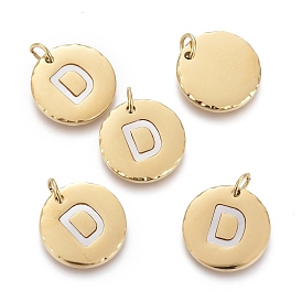 316 chirurgische Edelstahlanhänger, mit Muschel und Biegeringen, flach rund mit Alphabet
