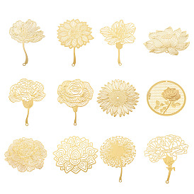 24шт 12 стили латунные филигранные большие подвески, цветок, гравированные металлические украшения
