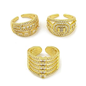 Brass Micro Pave Cubic Zirconia Cuff Rings for Women, Cadmium Free & Lead Free