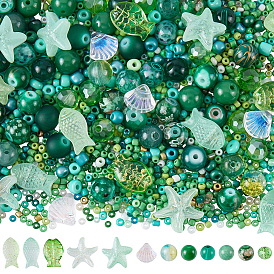 Ocean Theme 30Pcs 6 Styles Transparent Glass Beads, with 80g Glass Beads & 10Pcs Transparent Crackle Glass Round Beads, Mixed Shapes