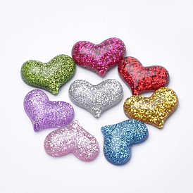 Resin Cabochons, with Glitter Powder, Heart