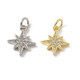 Brass Micro Pave Cubic Zirconia Charms, with Jump Rings, Shining Star Charms
