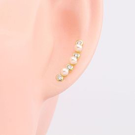 925 Silver Pearl Earrings with Delicate Micro-inlaid Stone - Elegant and Sweet.