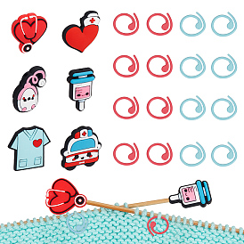 6 шт 6 стили медицинская тема силиконовые бусины протекторы для спиц/стопоры для спиц, с 16 шт. маркерами для вязания из сплава, для вязания инструментов