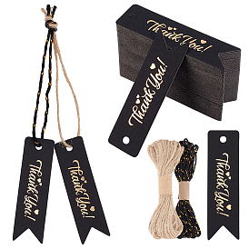 100шт. крафт-бумажные подарочные бирки с благодарностью, прямоугольные, с использованием хлопковых металлических нитей длиной 10м и джутового шнура длиной 10м.