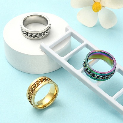 3Pcs 3 Colors 201 Stainless Steel Curb Chain Finger Rings Set for Women