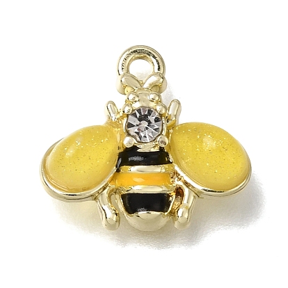 Colgantes de latón, esmalte y resina, amuletos de abejorro, Con diamantes de imitación y polvo brillante