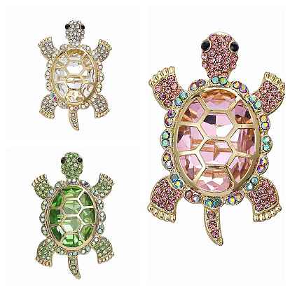 Golden Alloy Brooches, with Rhinestone & Glass, Tortoise Pins