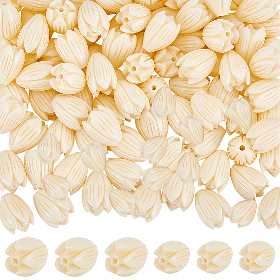 200pcs 2 styles de perles de corail synthétiques teintes, pour le bricolage fabrication de bijoux, fleur de jasmin