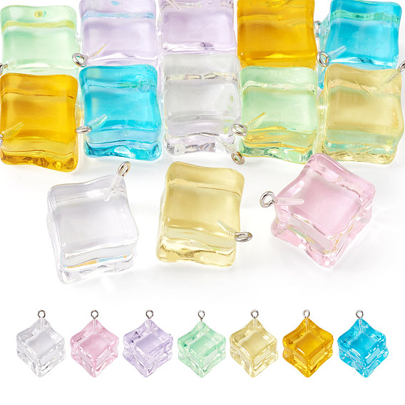14шт 7 цветные подвески из прозрачного акрила, с железными петлями, кубические