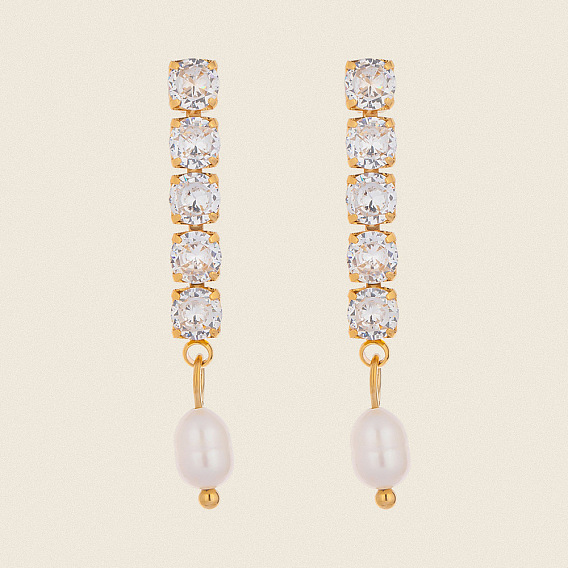 304 овальные серьги-гвоздики из нержавеющей стали, с прозрачным кубическим цирконием и пресноводным жемчугом