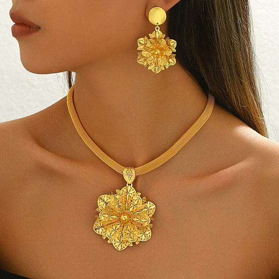 Элегантный винтажный повседневный комплект из латунных серег-гвоздиков и ожерелий с подвесками для женщин