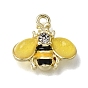 Brass & Enamel & Resin Pendants, Bumblebee Charms, with Rhinestone & Glitter Powder