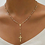 Vintage 304 Stainless Steel Round Rosary Bead Necklaces, Religion Cross Virgin Pendant Necklaces for Women, Golden & Rose Gold & Silver Color Plated