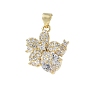 Brass Micro Pave Clear Cubic Zirconia Pendants, Flower Charms, Long-Lasting Plated, Rack Plating, Lead Free & Cadmium Free
