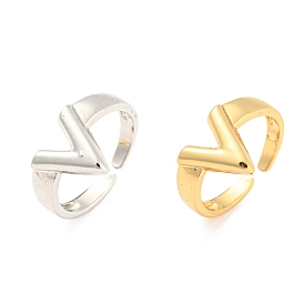 Hollow V-Shaped Brass Open Cuff Rings, Lead Free & Cadmium Free