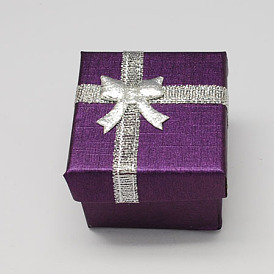 Cajas de sistema de la joyería de cartón con bowknot y la esponja en el interior, para anillos y colgantes, plaza, 50x50x37 mm