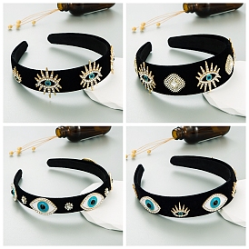 Cloth Hair Bands, Alloy Enamel with Rhinestone Evil Eyes Wide Hair Bands Accessories for Women Girls