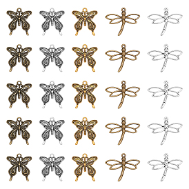 100Pcs 5 Styles Tibetan Style Pendants, Cadmium Free & Lead Free, Dragonfly