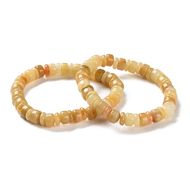 Natural Yellow Jade Beads Stretch Bracelets for Women Men, Flat Round