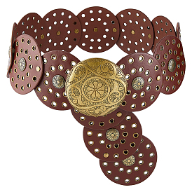 Винтажные ремни с дисковой цепью из искусственной кожи, Сплав с застежками, античная бронза