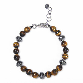 Bracelet pierre oeil de tigre chaîne acier inoxydable onyx noir perle naturelle unisexe
