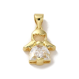 Rack Plating Brass Micro Pave Clear Cubic Zirconia Pendants, Lead Free & Cadmium Free, Long-Lasting Plated, Human