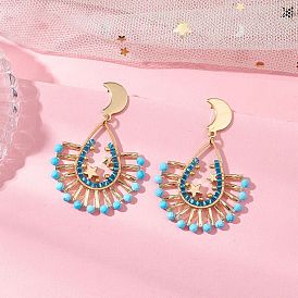 Серьги-гвоздики из витого стеклянного бисера с подвесками, с 201 соединительными кольцами из нержавеющей стали и латунной фурнитурой, бусины из натурального магнезита, вентилятор