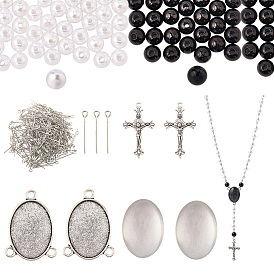 Наборы для самостоятельного изготовления четок из бусин, включая подвески из цинкового сплава и оправу для кабошона, Кабошоны из стекла, пластиковые жемчужные бисера, латунный штифт