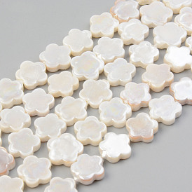 Electroplate Natural Freshwater Shell Beads Strands, Flower