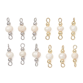 12шт. 2 цвета натуральный культивированный пресноводный жемчуг картофельные звенья соединительные подвески, с 304 петлями из нержавеющей стали, цвет морской раковины