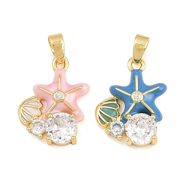 Pendentifs en laiton zircon cubique transparent, avec l'émail, breloques en forme d'étoile de mer avec coquillage, réel 18 k plaqué or