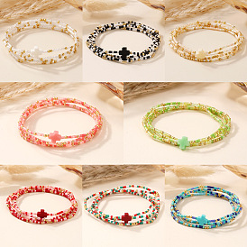 4 Наборы браслетов из эластичной ткани в богемном летнем стиле с крестом и стеклянным бисером, летние украшения для женщин