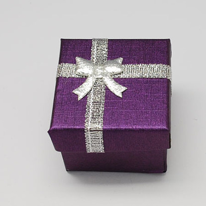 Cajas de sistema de la joyería de cartón con bowknot y la esponja en el interior, para anillos y colgantes, plaza, 50x50x37 mm