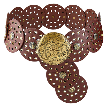 Винтажные ремни с дисковой цепью из искусственной кожи, Сплав с застежками, античная бронза