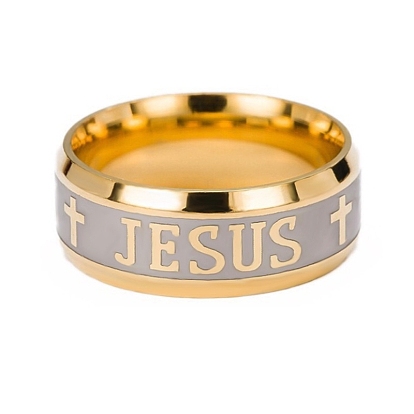 Easter Theme Titanium Steel Wide Band Rings for Men, Word JESUS