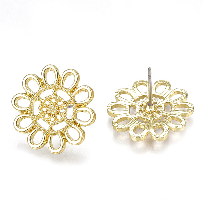 Alloy Ear Studs, with Steel Pins, Flower